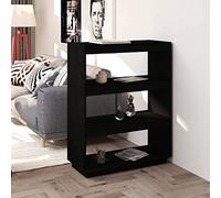HETFTJN Libreria nera in legno massello di pino 80 x 35 x 103 cm, divisorio sottile con spazio per soggiorno, corridoio e altro ancora