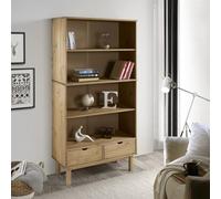 HETFTJN Libreria OTTA marrone legno massello di pino 88 x 35 x 180 cm con 3 scomparti e 2 cassetti per soggiorno, ufficio e corridoio