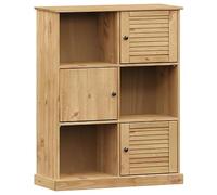 HETFTJN Libreria VIGO 90x35x114,5 cm Scaffale Legno Massello Pino | Scaffale rustico con 6 scomparti e ante ventilate, ideale per studio e soggiorno. Finitura cerata ambra elegante.