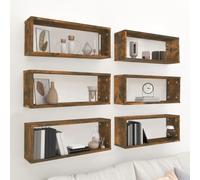 HETFTJN Mensole Parete Cubo 6pz, Mensola Da Muro Scaffale Salvaspazio Mensole Da Parete Mensole Design Adatto per Soggiorno Cucina Cameretta Bagno, Rovere Fumo 60x15x23 cm in Multistrato