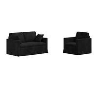 HETFTJN Mini divano in velluto nero, 2 pezzi, larghezza 138 cm, piccolo modulo da soggiorno con struttura in metallo, ideale per ambienti accoglienti
