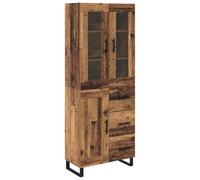 HETFTJN Mobile alto con cassetti, effetto legno anticato, 180 cm di altezza e 69,5 cm di larghezza, moderno armadio alto con ante in vetro e gambe in ferro, per soggiorno e sala da pranzo, materiale