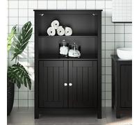 HETFTJN Mobile bagno Berg nero in pino massiccio 69,5 x 34 x 110 cm, moderna credenza con 4 ripiani e 2 ante, mobili da bagno con manici in metallo, salvaspazio per piccoli bagni, corridoio e cucina