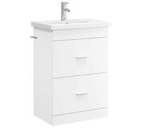HETFTJN Mobile Bagno con Lavabo e Rubinetto Bianco 61x40x84,5 cm Set 2Pz | Soluzione salvaspazio per il bagno di casa con 2 ampi cassetti, lavandino integrato e maniglie argentate.