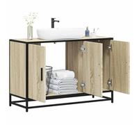 HETFTJN Mobile Bagno con Lavabo in Rovere Sonoma 90x33x60 cm Mobiletto Salvaspazio Stretto con Struttura Metallo per Bagno
