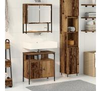 HETFTJN Mobile Bagno con Lavabo Integrato in Legno Vecchio, Set 2 Pezzi Salvaspazio, Armadio con Specchio e Base, Stile Rustico Marrone Rettangolare per Interni