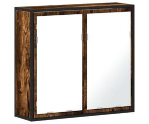 HETFTJN Mobile Bagno con Specchio Rovere Fumo 65x20x60 cm a Parete | Pensile salvaspazio da parete per bagno con telaio in metallo, vano interno organizzato e riflesso nitido non distorto.