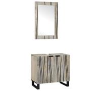 HETFTJN Mobile Bagno con Specchio Set 2 Pezzi Legno Mango Bianco | Elegante arredo bagno con incisione a onde CNC, include lavetto 62x33x58cm e specchio abbinato per stanza da bagno.