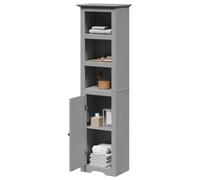 HETFTJN Mobile Bagno Grigio Salvaspazio Alto Stretto in Legno Massello di Pino con Anta Metallo, Dimensioni 44x30x160 cm per Organizzazione Bagno Ordinato