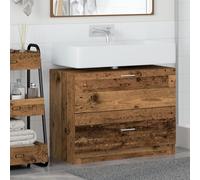 HETFTJN Mobile Bagno Rustico in Legno Ingegnerizzato con 2 Cassetti, Mobiletto Salvaspazio Autoportante per Sottolavabo, Finitura Invecchiata Marrone, 78x37x59 cm per Interni