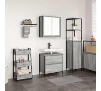 HETFTJN Mobile Bagno Salvaspazio 2 Pezzi Grigio Sonoma in Legno Multistrato con Specchio Integrato per Bagno Moderno, Mobile Lavabo e Pensile