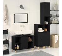 HETFTJN Mobile Bagno Salvaspazio 3 Pezzi Rovere Nero Legno Ingegnerizzato, Set con Mobile Alto 190cm e Basso 100cm Design Moderno per Interni
