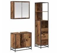 HETFTJN Mobile Bagno Set 3 Pezzi Specchio Lavabo e Pensile Legno Vecchio