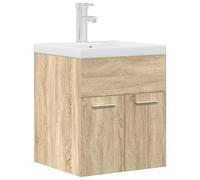 HETFTJN Mobile Bagno Sospeso 41 cm con Lavabo Ceramica e Rubinetto Rovere | Soluzione salvaspazio a parete per il bagno con vano portaoggetti, lavello in ceramica e miscelatore incluso.