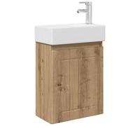 HETFTJN Mobile Bagno Sospeso con Lavabo Ceramica e Rubinetto 4 Pezzi Rovere | Soluzione salvaspazio a parete 45,5x25,5 cm per bagno ospiti, con porta invertibile e rubinetto miscelatore incluso.