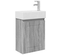 HETFTJN Mobile Bagno Sospeso con Lavabo e Miscelatore, 45,5 cm | Mobile lavatoio salvaspazio grigio sonoma per bagno moderno, con anta invertibile e rubinetto incluso per toilette.