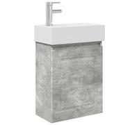 HETFTJN Mobile Bagno Sospeso con Lavabo e Miscelatore Grigio Cemento | Set lavamanetto salvaspazio da parete con anta reversibile per la stanza da bagno, include lavello e scarico push.