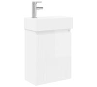 HETFTJN Mobile Bagno Sospeso con Lavabo e Rubinetto Bianco 45,5 cm | Soluzione salvaspazio a parete con anta reversibile e lavabo in ceramica per toilette o piccoli bagni moderni.