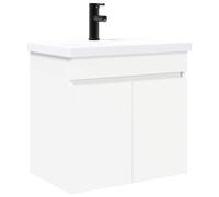 HETFTJN Mobile Bagno Sospeso con Lavabo e Rubinetto Bianco 61x40x74.5cm | Mobiletto da bagno salvaspazio a parete con lavello in ceramica bianca, rubinetto nero e cerniere a 90 gradi.