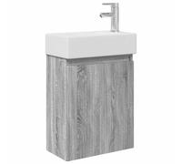 HETFTJN Mobile Bagno Sospeso con Lavabo e Rubinetto Grigio 45.5x22.5 cm | Soluzione salvaspazio per il bagno piccolo con lavello in ceramica, armadietto con anta reversibile e miscelatore incluso.