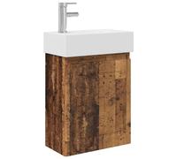 HETFTJN Mobile Bagno Sospeso con Lavabo e Rubinetto Legno Antico 45.5cm | Set mobile bagno a parete con lavabo in ceramica bianca, miscelatore monocomando e vano in legno ingegnerizzato.