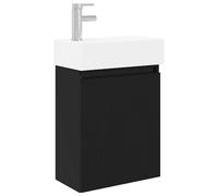 HETFTJN Mobile Bagno Sospeso con Lavabo e Rubinetto Nero 45,5x22,5x84 cm | Mobiletto salvaspazio da parete per bagno piccolo, completo di lavandino in ceramica bianca, miscelatore e scarico.