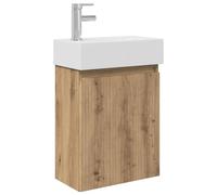 HETFTJN Mobile Bagno Sospeso con Lavabo e Rubinetto Rovere Artigianale | Soluzione salvaspazio per il bagno di servizio con montaggio a parete, lavabo in ceramica e miscelatore monocomando.