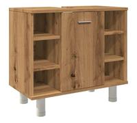 HETFTJN Mobile Bagno Sottolavabo 60x32x53,5 cm Rovere Artigianale | Mobiletto multiuso per bagno in truciolato color rovere con 7 scomparti e 1 anta per organizzare accessori ed asciugamani.