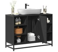 HETFTJN Mobile Bagno Sottolavabo Nero 80x33x60 cm Legno Multistrato e Metallo con Piano Appoggio, Design Retrò, Ampio Spazio Contenitore Salvaspazio per il Tuo Bagno