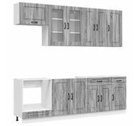 HETFTJN Mobile Cucina Componibile KALMAR 8 Pezzi, Grigio Sonoma | Set completo da 8 elementi in legno ingegnerizzato per organizzare la cucina con piedi regolabili e finitura elegante.