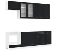 HETFTJN Mobile Cucina Componibile PORTO 8 Pz Nero Legno Ingegnerizzato | Set modulare salvaspazio per cucine moderne con 8 elementi versatili, piedini regolabili e fissaggio a parete sicuro.