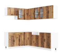 HETFTJN Mobile Cucina Componibile Set 11 Pezzi Kalmar Legno Antico | Soluzione modulare per cucina con 11 elementi in truciolato color legno antico, piedini regolabili e vari pensili da muro.