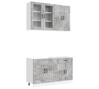 HETFTJN Mobile Cucina Modulare 4 Pezzi LUCCA Grigio Cemento | Set di credenze componibili per stanza da pranzo e cucina con piedini regolabili e pensile in vetro salvaspazio.