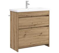 HETFTJN Mobile da Bagno 2 Cassetti con Lavabo Rovere 81x40x84,5 cm | Mobiletto multiuso in legno ingegnerizzato colore rovere con lavandino integrato per organizzare la stanza da bagno.