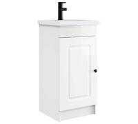 HETFTJN Mobile da Bagno con Lavabo Bianco Lucido 42x40x84,5 cm | Soluzione salvaspazio per il bagno moderno con lavello integrato, rubinetto e manopole nere per organizzare ogni spazio.