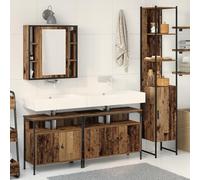 HETFTJN Mobile da Bagno con Lavabo Integrato in Legno Antico, Mobile Salvaspazio con 4 Ante, Specchio Argentato e Scaffalatura, Armadio Basso Rettangolare Marrone per Interni