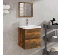 HETFTJN Mobile da bagno piccolo con specchio, affumicatura 41 x 38,5 x 45 cm, materiale in legno, moderna credenza per piccolo bagno, WC, corridoio
