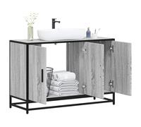 HETFTJN Mobile Lavabo Bagno Salvaspazio Grigio Sonoma 90x33x60 cm con Telaio Metallo e Piano Truciolato Design Elegante Retrò per Arredamento Bagno