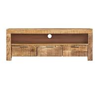 HETFTJN Mobile Porta TV 110x30x40cm in Legno Massello di Mango Grezzo | Mobiletto basso con passacavi, 3 cassetti e vano aperto per soggiorno e camera da letto. Pezzo unico artigianale.
