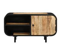 HETFTJN Mobile Porta TV 90x30x48 cm in Legno di Mango Grezzo e Ferro | Mobiletto basso stile industriale per soggiorno con ripiani a giorno e vano per decoder e console.