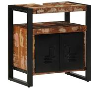 HETFTJN Mobile sottolavabo da 55 x 35 x 60 cm, in legno massiccio anticato e ferro, mobile da bagno rustico dal design industriale con 2 ante per il lavandino