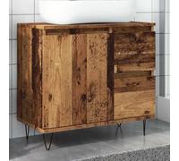 HETFTJN Mobile sottolavabo in legno antico 65 x 33 x 60 cm, con gambe in ferro, salvaspazio, piccolo materiale in legno, stile vintage, per bagno degli ospiti e piccoli bagni