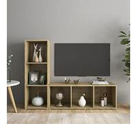 HETFTJN Mobile TV 2 Pezzi in Legno Multistrato Rovere Sonoma con 3 Scomparti, Orientabile Orizzontalmente o Verticalmente, 107x35x37 cm per Soggiorno Moderno