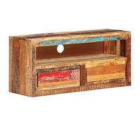 HETFTJN Mobile TV 88 x 30 x 40 cm, in legno massiccio anticato, rustico, con 1 ripiano e 2 cassetti, mobile basso vintage per soggiorno, stabile armadio HiFi e mobili multimediali