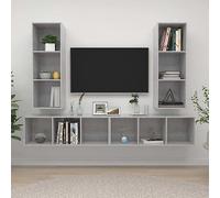 HETFTJN Mobile TV a Parete 4 Pezzi Grigio Cemento Truciolato con Spazio Ampio e 3 Scomparti, Dimensioni 37x37x107 cm, per Soggiorno Moderno