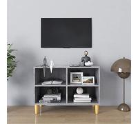 HETFTJN Mobile TV basso grigio cemento 69,5 x 30 x 50 cm con gambe in legno di eucalipto, moderna credenza con 4 scomparti, stabile cassettiera per soggiorno e camera da letto