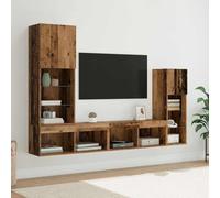 HETFTJN Mobile TV da parete 4 pezzi in legno riciclato con strisce luminose a LED - Mobile basso moderno - 30, 5 x 30 x 90 cm a 80 x 30 x 102 cm, per TV, libri, decorazione soggiorno