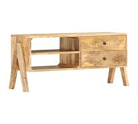 HETFTJN Mobile TV in Legno Massello di Mango con 2 Cassetti, Credenza Bassa Porta TV per Soggiorno, Design Rustico 97x35x47 cm