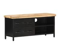HETFTJN Mobile TV Lowboard 90 x 30 x 41 cm, in legno massello di mango grezzo con base in acciaio e ferro, 2 cassetti e 2 scomparti, design industriale, nero per soggiorno e camera da letto