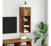 HETFTJN Mobile TV montato a parete in legno anticato 30,5 x 30 x 90 cm, moderna credenza con LED e 3 ripiani, materiale in legno, porta ribaltabile, salvaspazio per corridoio, camera da letto e